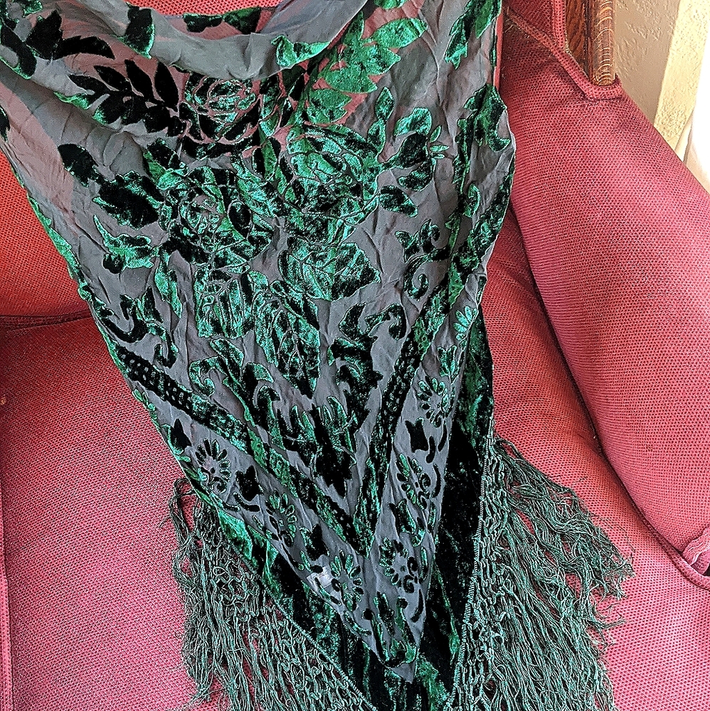 Sheer crushed velvet crop with tassels sz M